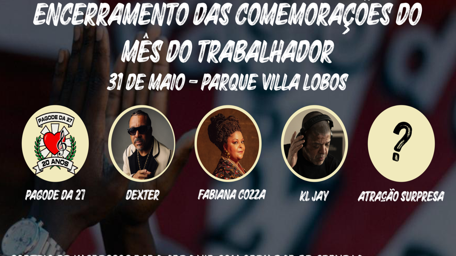 Arte do evento: Pagode da 27 - 20 Anos Associados Open Bar ESGOTADOS!!! Sindicato dos Bancários de São Paulo com Pagode da 27 encerram o mês do trabalhador: Bancários sindicalizados concorreram a ingressos para a área EXCLUSIVA com open bar